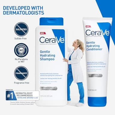 CeraVe Gentle Hydrating Shampoo, With Ceramides, Niacinamide & Hyaluronic Acid For Soft, Healthy Looking Hair & Scalp, Sulfate Free & Color Safe Shampoo, For All Hair Types, 12 Oz - Image 7
