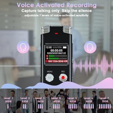64GB Digital Voice Recorder with Playback: Voice Activated Recorders for Lectures Meetings Interviews - EVISTR Dictaphone Recording Device Tape Recorder Portable Mini, Audio Recorder with USB, MP3 - Image 3