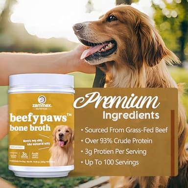 Zammex Grass-Fed Beef Bone Broth Protein Powder for Dogs & Cats - Joint & Bone Support, Healthy Fur Enhancer, Pet Food Topper for Dry & Wet, 10.58oz - Image 5