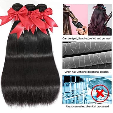 10A Human Hair Bundles 20 22 24 Inch Brazilian Straight Hair 3 Bundles 100% Unprocessed Virgin Raw Remy Human Hair Weave Natural Black - Image 2
