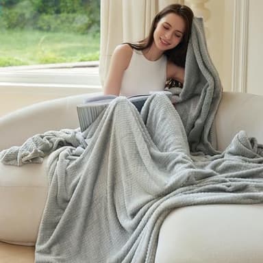 DaysU Throw Blanket for Couch Sofa Bed, Decorative Reversible Diamond Jacquard Fleece Blankets Fuzzy Soft Cozy Warm Micro Flannel Couch Blanket, Grey, Throw(50"x60") - Image 6