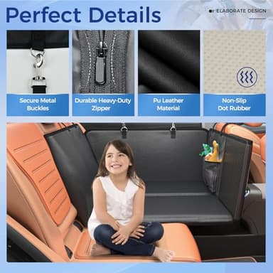 HOB4U Back Seat Extender for Dogs, Hard Bottom Dog Car Seat Cover for Truck Back Seat, Upgraded PU Leather Dog Hammock for Car, Waterproof, Anti Scratch, Larger Space, Holds 400lbs - Image 6