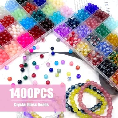 Bijbeads 56 Colors 8mm Glass Beads for Jewelry Making, 1400PCS Crystal Round Beads, Loose Bead Bulk Bracelet Making Kit for DIY Crafts Gifts - Image 3