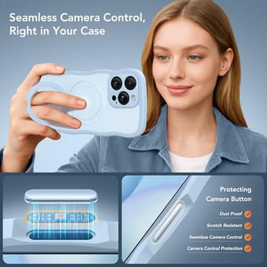 for iPhone 16 Pro Max Case for Women,[Compatible with Magsafe][360° Spin Magnetic Stand][Cute Wave Edge][Military-Grade Protection]Translucent Matte Phone Case for iPhone 16 ProMax, Baby Blue - Image 6