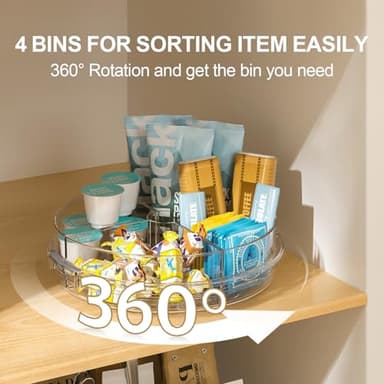 LAMU Lazy Susan Organizer Turntable for Cabinet with 4 Removable Dividers Bins, Rotating Organizer for Medicine Cabinet, Kitchen, Countertop, Pantry, Fridge, Bathroom Counter, 10.6 inch, Clear - Image 4