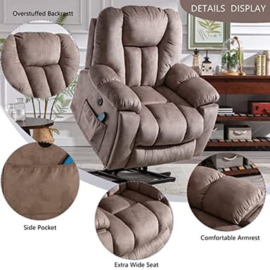 CANMOV Power Lift Recliner Chair with Massage and Heat for Elderly, Overstuffed Wide Recliners, Heavy Duty and Safety Motion Reclining Mechanism with USB Ports, 2 Concealed Cup Holders, Apricot - Image 6