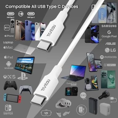 Truntau 6FT USB C to USB C Charger Cord for iPhone 17/16/15,16 Pro Max,16 Plus,16E,17Air,3A Fast Charging Cable for MacBook Air,iPad Air,iPad Pro, Car Carplay Charger Cord,AirPods Cable,White. - Image 7