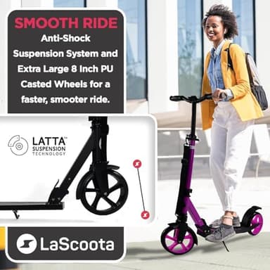 LaScoota Kick Scooter for Adults & Teens - for Youth 8 Years and Up and Men & Women - Lightweight Foldable Adult Scooter with Large Sturdy Wheels 220lbs (Teen, Purple) - Image 3