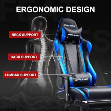 GTRACING Gaming Chair with Footrest, Ergonomic Computer Game Desk Chair, Recline Gaming Chair Seat Height Adjustment, Swivel Rocker with Headrest and Lumbar (Blue) - Image 6