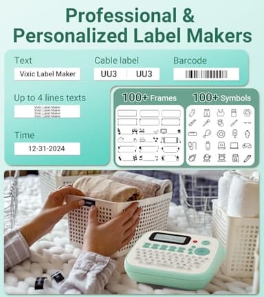 Vixic Label Maker, D210S Label Maker Machine with 4 Laminated Tapes, 12mm Labeler Labelmaker with QWERTY Keyboard, Print Different Fonts Frame Barcode for Home Office School, Green - Image 3