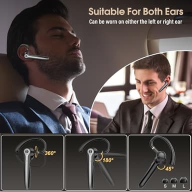 Bluetooth Headset, Wireless Bluetooth Earpiece with ENC Noise Canceling Mic, 120Hrs Talk Single-Ear Headphones, LED Display, IP7 Waterproof Hand-Free Earphone for Business/Trucker/Driver, Black - Image 5