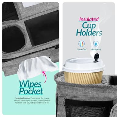 Swanoo Stroller Caddy Stroller Organizer With Cup Holder, Non Slip Straps Stroller Bag for Phone, Pet Stroller Accessories, Universal Fits Uppababby Vista v2 Wonderfold Wagon, Doona and More - Image 5