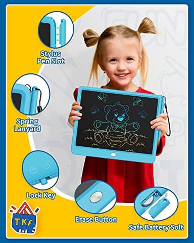 TEKFUN Large Screen 12inch LCD Writing Tablet with Anti-Lost Stylus, Erasable Doodle Board No Mess Drawing Pad, Car Trip Travel Toys for Kids, Birthday Gift for 3 4 5 6 7 Girls Boys - Image 3