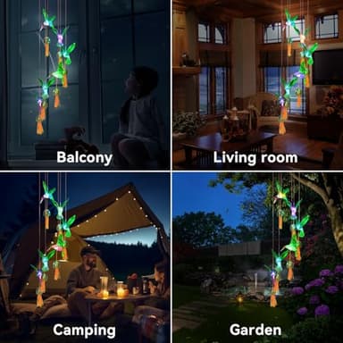 Hummingbird Gifts for Women Mom Grandma,Hanging Solar Wind Chimes for Outside,Waterproof LED Gardening Garden Decor Lights for Festival Birthday Gifts for Girlfriend Wife (Red Housing) - Image 4