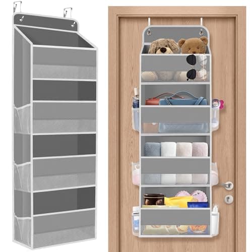 SpaceHacks 1 Pack Over The Door Organizer, Hanging Storage Organizer with Clear Window, 40lb Ultra Sturdy Large Capacity Room Organizer for Pantry Laundry Bathroom Nursery Closet Baby Essential (Grey) - Image 1