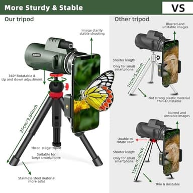 Green 40X60 Monocular Telescope with Smartphone Holder & Tripod, Power Prism Compact Monoculars for Adults Kids, HD Monocular Scope for Bird Watching Hiking Concert Travelling - Image 3