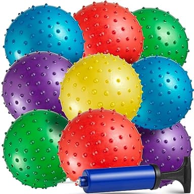 Bedwina Mini Knobby Balls - (Pack of 12) Bulk 5 Inch Sensory Balls and Spiky Massage Stress Balls with Pump, Fun Bouncy Ball Party Favors - Image 9