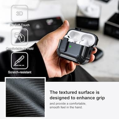 RFUNGUANGO for AirPods Pro 2nd Gen Protective Case with Cleaning Kit, Military Hard Case with Lock for AirPod Gen 2 Charging Case 2023, 2022, Black - Image 3
