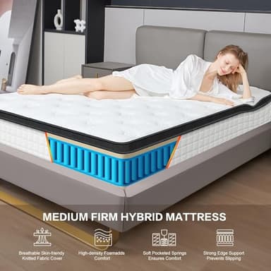G LAXIA 12 Inch White Twin Spring Mattress,Medium Firm with Gel Memory Foam,Individually Pocketed Coil,Fiberglass-Free Fire Retardant CertiPUR-US Certified,75"*39"*12" - Image 6