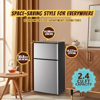 TACOOL 2.4 Cu.ft Mini Fridge Mini Refrigerator with Freezer Dual Door Dorm Fridge for Personal Senven Temp Gear Suit for Apartment, Bedroom, Rv Silver - Image 7