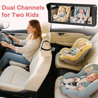 Dual Baby Car Camera for 2 Kids – 6.9” Split Screen Ultrawide HD Display with 2 Cameras, IR Night Vision, Easy Installation, Dual Car Camera Baby Monitor for Infant & Toddler Safety by Fodkh - Image 2