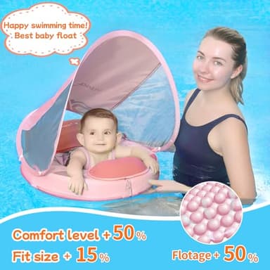 Mambobaby Float with Canopy & Portable Backpack Skin-friendly Baby Swim Float with Tail Waterproof Non-Inflatable Mambo Float Smart Swim Trainer Soft Solid Infant Pool Float 3-24 months Baby Swim Ring - Image 4