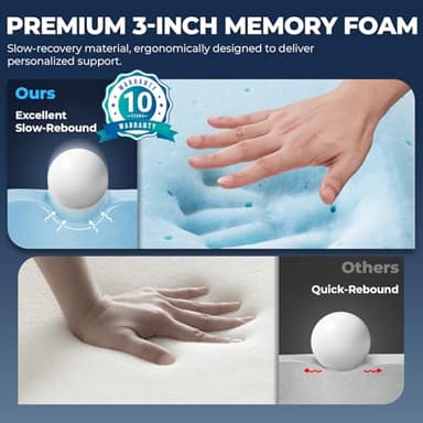 Memory Foam Mattress Topper - 3 Inch Gel Mattress Pad for Pressure Relief, Premium Soft Cooling Sleep Bed Topper, Non-Slip Design with Removable & Washable Cover,Twin - Image 4