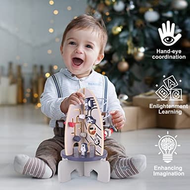 Wdmiya Space Wooden Activity Cube Toys for Baby, Montessoritoys for 1 Year Old Boy & Girl Birthday Gifts, Sensory and Educational 1st Birthday Gifts, Busy Board Toys for Baby Boy 6-18 Months (Rocket) - Image 5