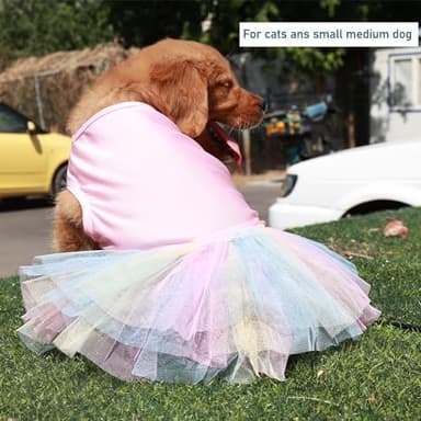 ANIAC Pink Dog Dress, Summer Clothes for Small Girl, Spring Puppy Princess Dress, Cat Outfit, Pet Clothing for Cats Kitten Chihuahua Yorkie, Rainbow (Large, Pink) - Image 4