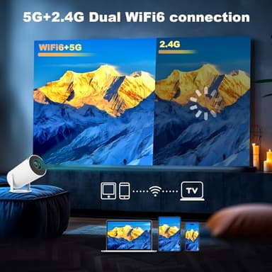 Mini Projector, HY300 PRO Portable Projector, Support 4K 1080P with Dual-Band WIFI6 5G Wireless 5.2 Bluetooth Android 13, 180° Rotatable, Auto Keystone Correction, 35"-130" Screen Video Projector - Image 4