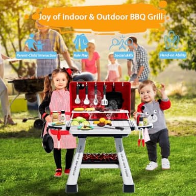 Barbecue Grill Toy Set, Kids BBQ Grill Playset with Smoke Sound Light Simulation Camping Cooking Interactive Toys Christmas Birthday Gift for Toddlers Girls Boys 2-6 - Image 6