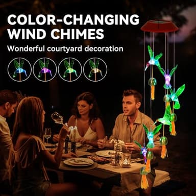 Hummingbird Gifts for Women Mom Grandma,Hanging Solar Wind Chimes for Outside,Waterproof LED Gardening Garden Decor Lights for Festival Birthday Gifts for Girlfriend Wife (Red Housing) - Image 5