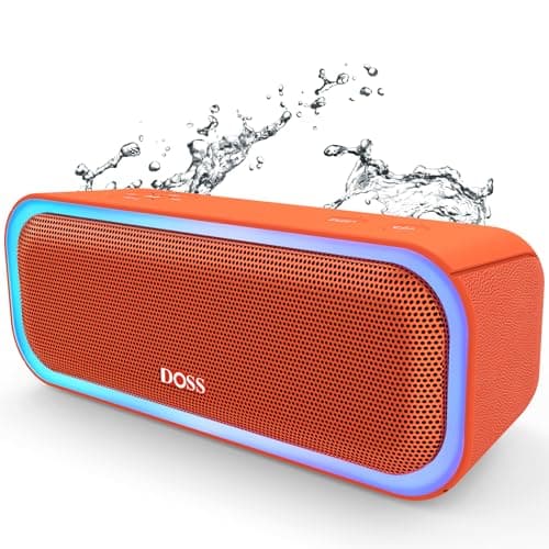 DOSS SoundBox Pro Bluetooth Speaker with 20W Stereo Sound, Active Extra Bass, IPX6 Waterproof, TWS Pairing, Multi-Colors Lights, 20H Playtime, Portable for Beach, Outdoor-Orange - Image 1