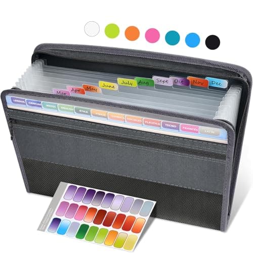 Sooez Accordion File Organizer with Safe Zipper, 12 Pocket Expanding File Folder with Front Pencil Pouch, Portable Monthly Paper Bill Tax Receipt Organizer, School Office Supplies, Letter Size, Grey - Image 1