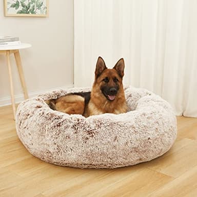 Bedfolks Calming Donut Dog Bed, 45 Inch Round Plush Bed for Extra Large Dogs, Anti-Anxiety, Washable with Non-Slip Bottom (Brown, Extra Large) - Image 2