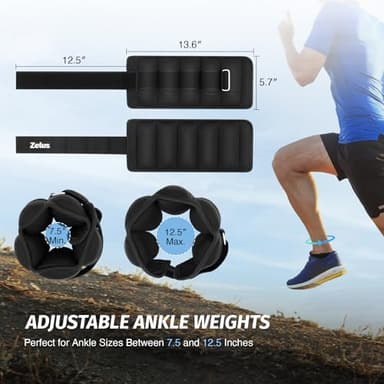 ZELUS 1 Pair Adjustable Ankle Weights, 2 4 6 8 10 lb Modularized Leg Weight Straps for Women Men, Weighted Ankle Weight Set with Removable Sandbags, 1-5 lb per Ankle Strap for Gym Yoga Jogging Walking - Image 2