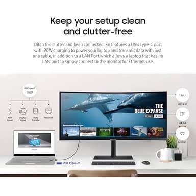 SAMSUNG Viewfinity S65UA Series 34-Inch Ultrawide QHD Curved Monitor, 100Hz, USB-C, HDR10 (1 Billion Colors), Height Adjustable Stand, TUV-certified Intelligent Eye Care (LS34A654UBNXGO),Black - Image 6