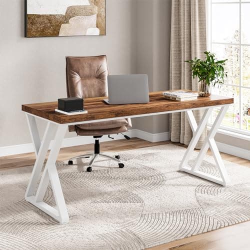 Tribesigns Modern Walnut/White 55" Heavy Duty Computer Desk, Study & Work Desk, 23.6"D x 55.1"W x 29.5"H, Z-Shaped Metal Legs, 330 lbs Capacity - Image 1
