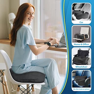 BlissTrends Seat Cushion,Thick Memory Foam Cushions for Office Chair, Car Seat, Airplane, Relieving Pressure Tailbone Sciatica Back Pain for Long Sitting Office Workers, Car Drivers 4.7in Thick Grey - Image 7