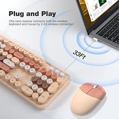 KNOWSQT Wireless Keyboard and Mouse Combo - MilkTea Colorful 2.4G Typewriter Full-Size Cute Keyboards - USB Receiver Plug and Play, for Computer, PC, Laptop, Desktop, Windows - Image 2