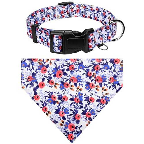 Dog Collars and Bandanas - Soft Adjustable Fancy Floral Boys Girls Puppy Collar for Small Medium Large Dogs. - Image 1