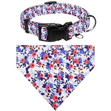 Dog Collars and Bandanas - Soft Adjustable Fancy Floral Boys Girls Puppy Collar for Small Medium Large Dogs. - Image 1