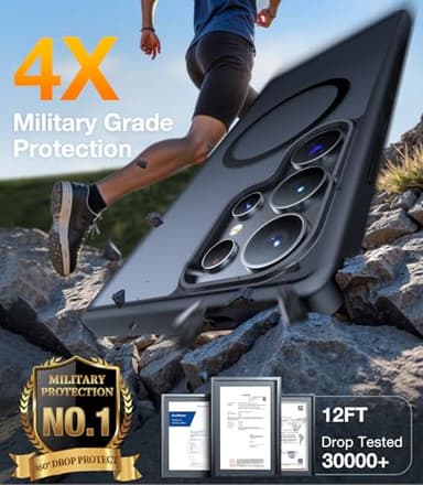 TORRAS Magnetic Shockproof for Samsung Galaxy S25 Ultra Case, Fit for MagSafe, 4X Military Grade Protection, Translucent Slim Case for Samsung S25 Ultra Case Anti-Fingerprint Anti-Scratch, Black - Image 2