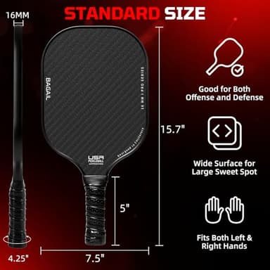 BAGAIL Pickleball Paddles, USAPA Approved Fiberglass Surface Pickleball Set, Lightweight Pickle Ball Rackets with 4 Balls, 1 Bag, Designed in California for Traction and Stability - 2 Pack, Black - Image 6