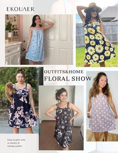 Ekouaer Women's Nightgown Sleeveless Sleepwear Comfy Sleep Shirt Pleated Scoopneck Nightshirt (Blue, Large) - Image 4