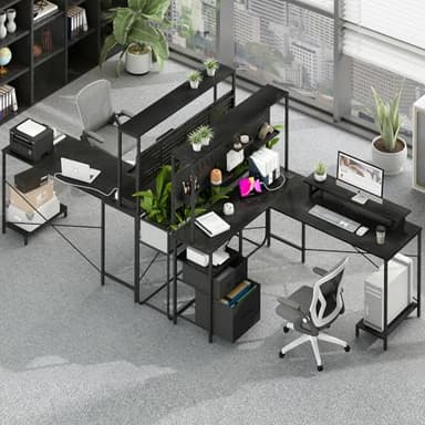 Yoobure L Shaped Desk with Pegboard, Reversible Computer Desk with Drawers & Storage Shelves, Gaming Desk with LED Lights & Power Outlets, Office Desk with Monitor Stand Corner Desk Home Office Desks - Image 9