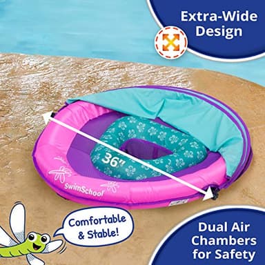 SwimSchool Deluxe Baby Pool Float with Adjustable Canopy - 6-24 Months - Baby Swim Float with Splash & Play Activity Center Safety Seat - Pink/Aqua - Image 6