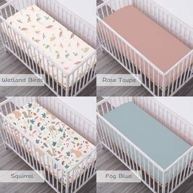 Bimocosy Crib Sheets for Boys Girls, Fitted Crib Sheet 4 Pack for Standard Crib and Toddler Mattresses, Super Soft Breathable Microfiber Baby Sheet 28x52x8in, Wetland Birds/Squirrel/Mauve/Fog Blue - Image 4
