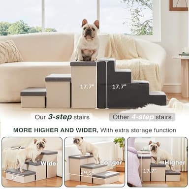 Love's cabin Dog Stairs for High Bed 18"H,Foldable Pet Stairs for Small Medium or Large Dogs Puppy with Storage for Bed or Couch, Cat Dog Steps Ramp with Zip up to 200 lbs(Light Grey,3 Steps no Condo) - Image 3