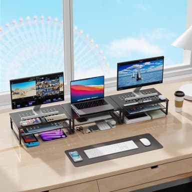 gianotter Desk Organizers and Accessories, 2-Tier Metal Monitor Stand Riser, Desk Organizer for Monitor, Office Desk Storage Organizer for Office Supplies (Black) - Image 2